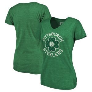 Women’s Pittsburgh Steelers St. Patrick’s Day Luck Tradition Tri-Blend V-Neck T-Shirt